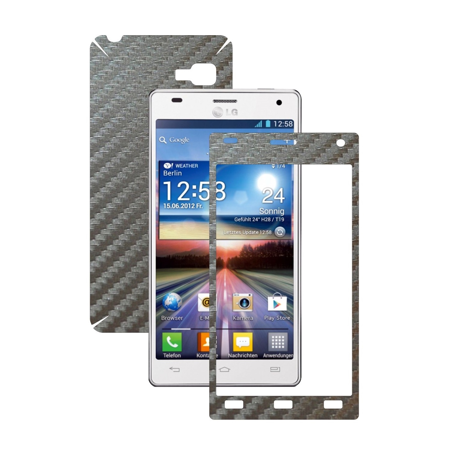Folie de protectie Carbon Skinz, Husa de tip Skin Adeziv pentru Carcasa, Carbon Gri Argintiu dedicata LG Optimus 4X HD