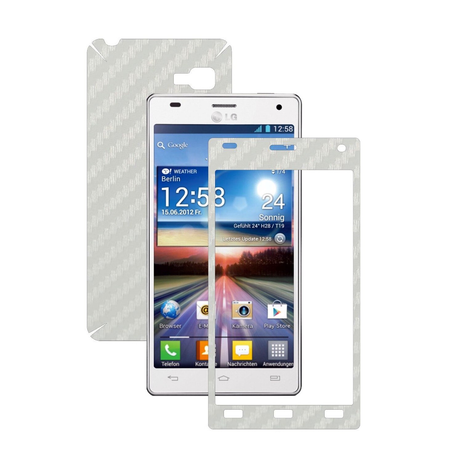 Folie de protectie Carbon Skinz, Husa de tip Skin Adeziv pentru Carcasa, Carbon Alb dedicata LG Optimus 4X HD