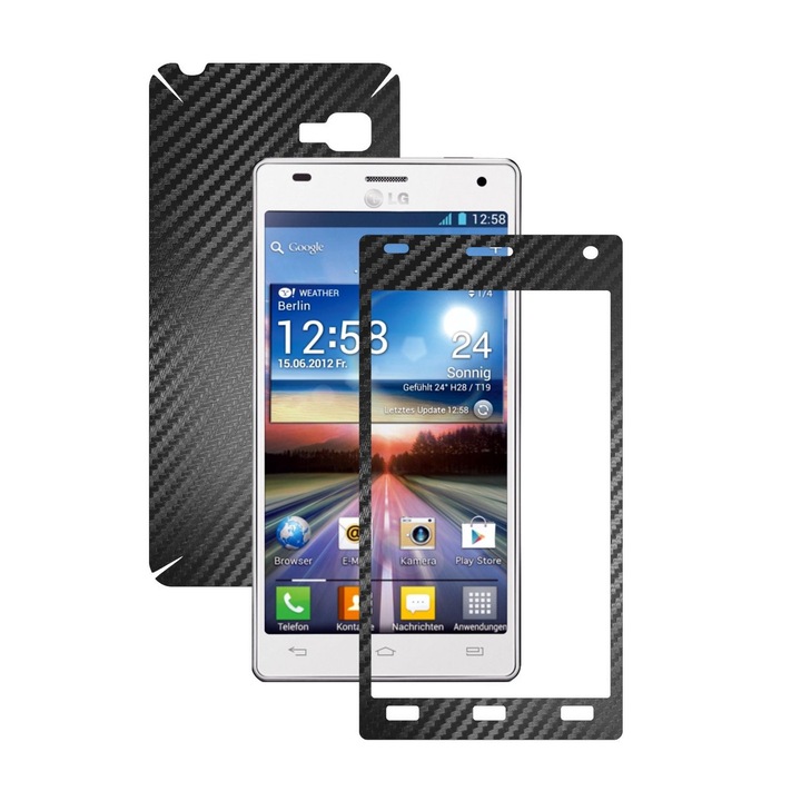 Защитно фолио Carbon Skinz, Адхезивно покритие за кожата на кутията, Carbon Black, посветено на LG Optimus 4X HD