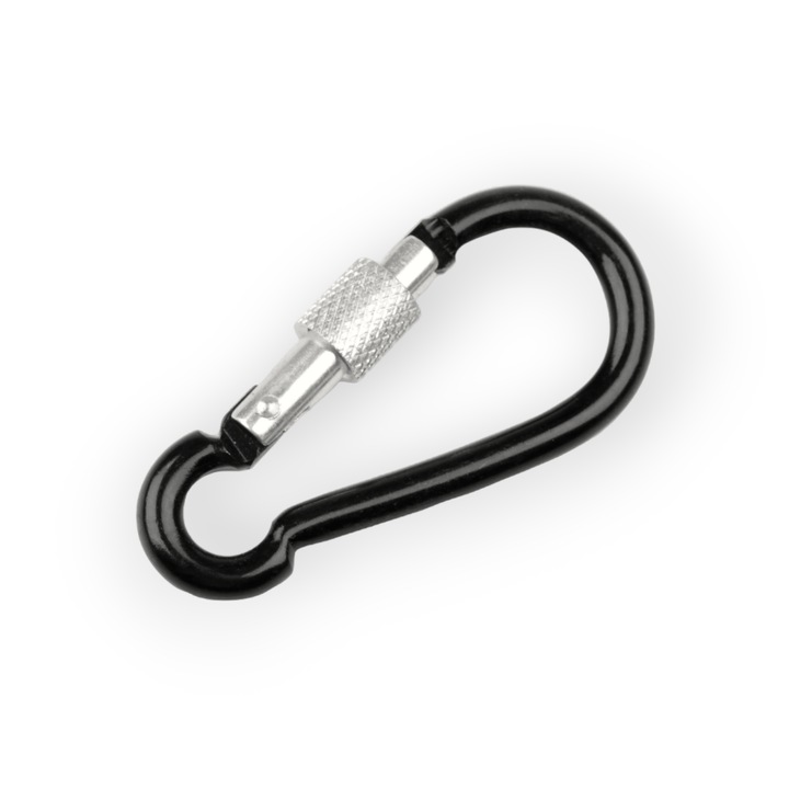 Fém karabiner, biztonsági retesszel 30 x 60 mm, fekete