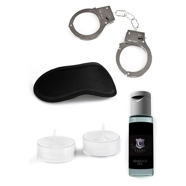 Set cadou erotic, Cuore, 5 piese, 20 x 20 cm, Negru/Argintiu