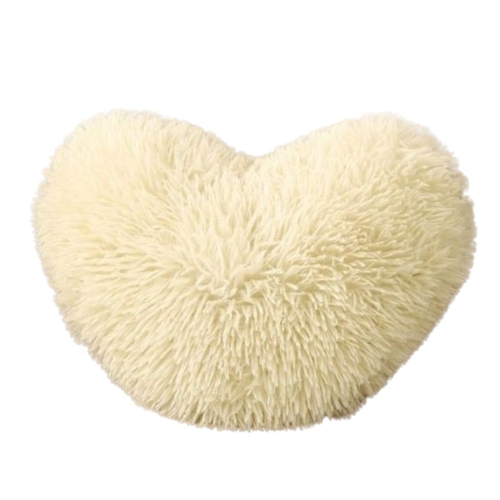 Пухкава декоративна възглавница, форма на сърце, Jojo Home, 40x30x10 см, маслено бяла