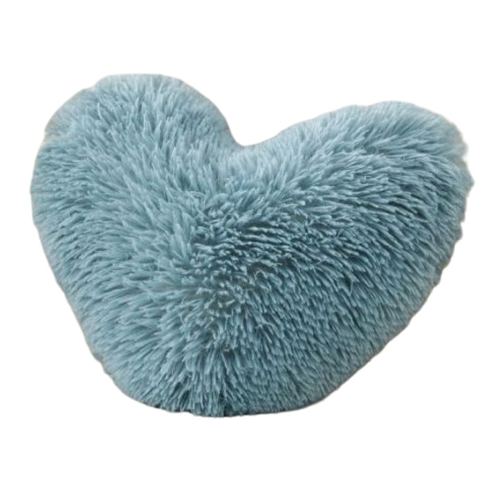 Пухкава декоративна възглавница Jojo Home, Форма на сърце, Mint Blue, 40x30x10 см
