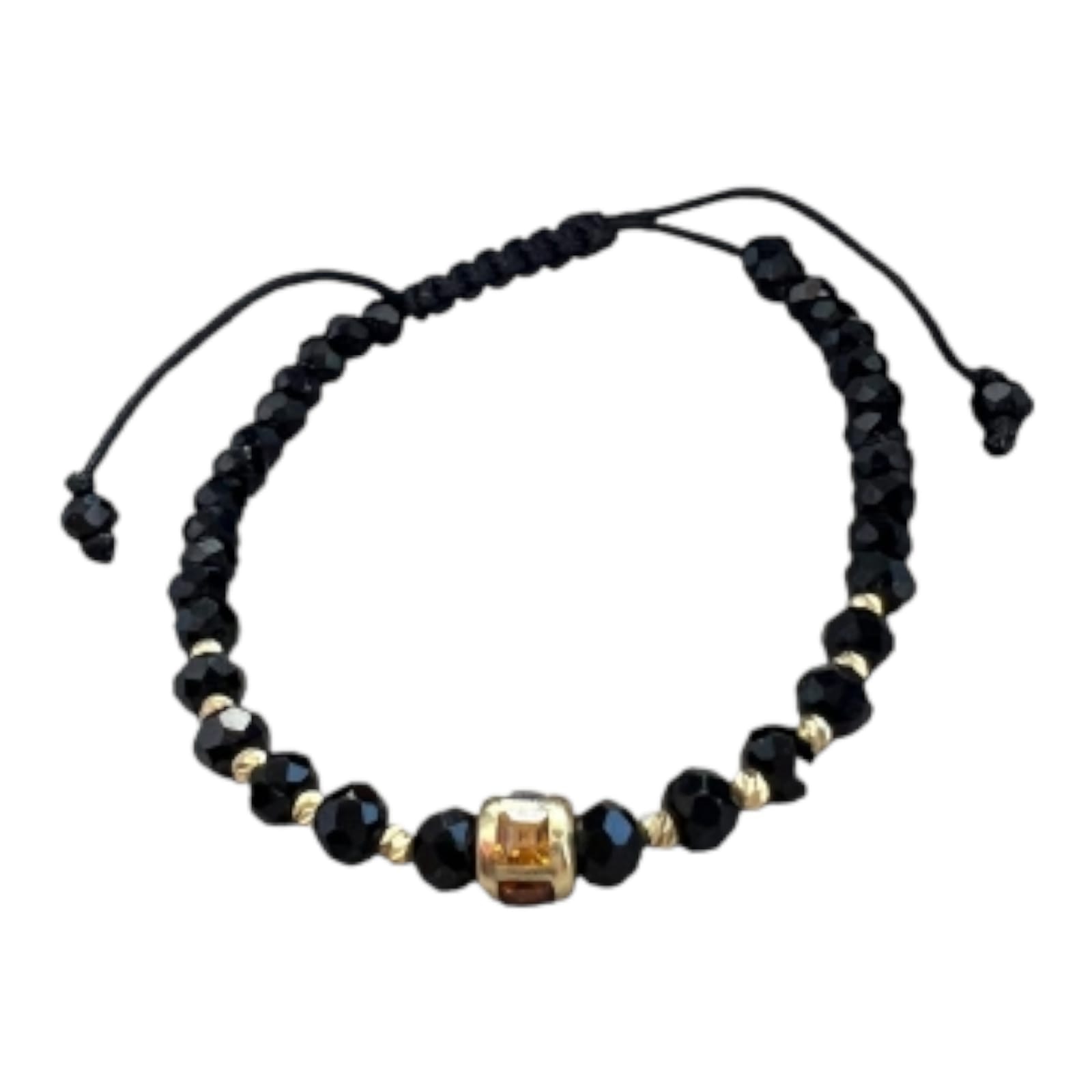 Bratara din snur negru reglabil, cu bilute striate din aur 14K eMAG.ro