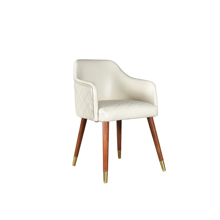 Scaun sufragerie, Lemn/Piele ecologica, 50cm, Alb