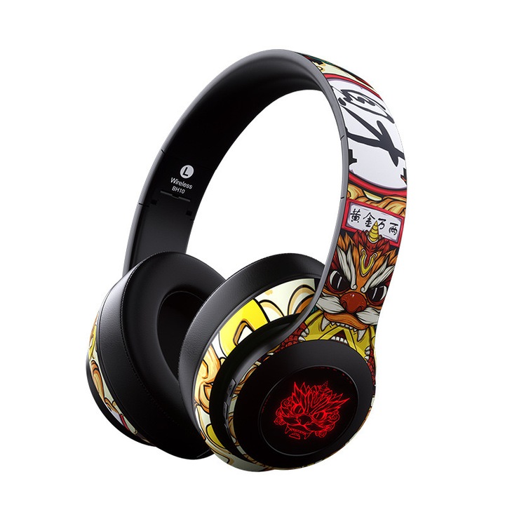 Casti Audio NUBI BH10 ANGRY BEAR, Hi Fi, Deep Bass, Bluetooth Wireless, AUX IN, Microfon, Rosu