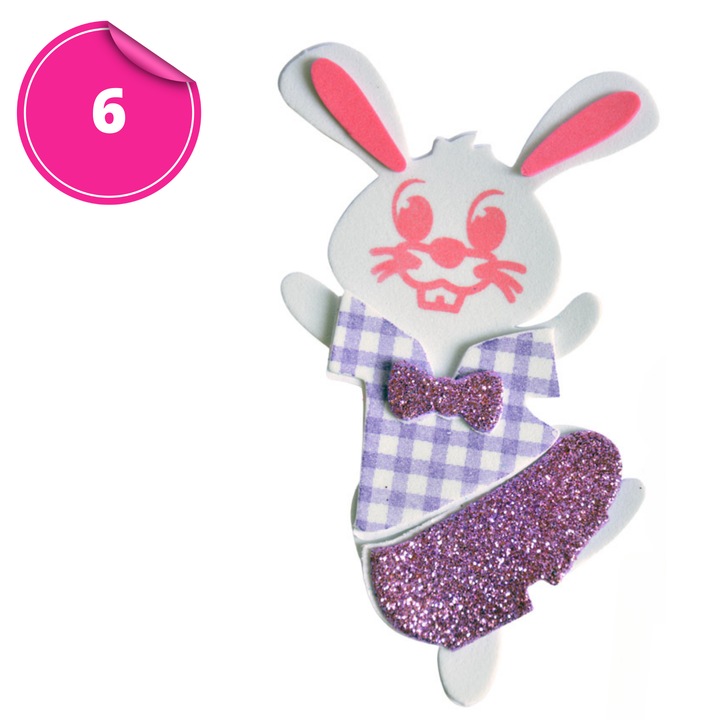 Figurine De Paste Din Spuma, Set DIY, Artmaker, Iepure, 6 Bucati, Fara Lipici, Cu Elemente Autoadezive, Usor Pentru Copii, Activitate Creativa, Dezvolta Abilitatile Manuale, Cu Sclipici, Decor Si Cadou, 13 cm