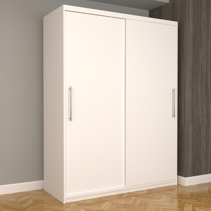 Dulap Dormitor Stefan Eco 150 cm x 200 cm x 61 cm, fara oglinda, alb cu usi glisante albe