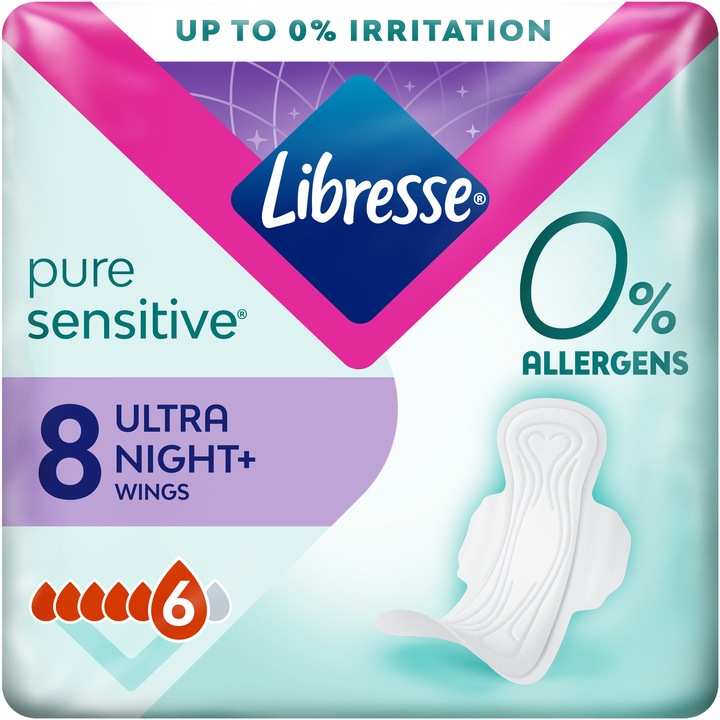 Absorbante Libresse Pure Sensitive Ultra Night, 8 bucati