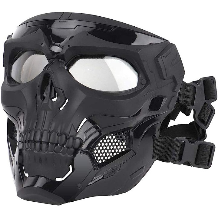 Masca de protectie tactica, Vaxiuja, Forma de craniu, Reglabila, Antiderapante, Inchidere elastica, Material Nailon, Negru