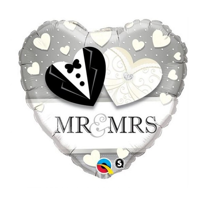 Fólia lufi szívmodell mr&mrs felirattal 46 cm