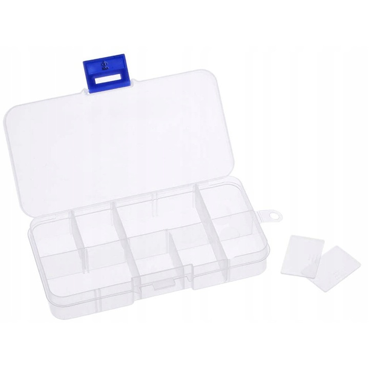 Organizator pentru depozitarea lucrurilor marunte, Zola®, transparent, cu 10 compartimente, 13x7x2 cm