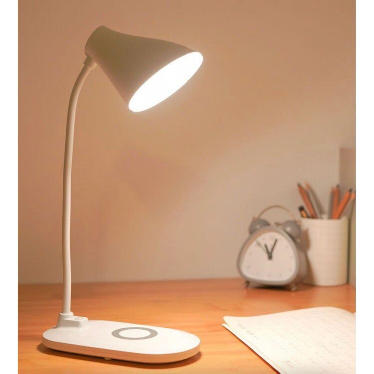 shore tile Pogo stick jump Lampa LED de birou cu functie de incarcare wireless pentru telefoane,  DW-104, Tescomak, culoare alb - eMAG.ro