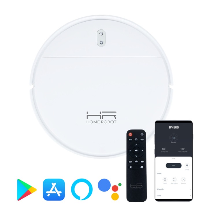 Robot aspirator smart HOME ROBOT RV500, umed-uscat, Wi-Fi, putere 2000 Pa, 200 ml
