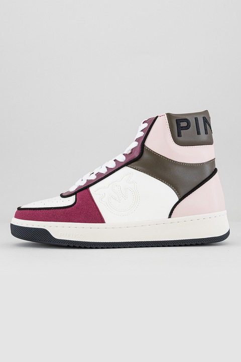 Pinko, Pantofi sport high-top cu model colorblock, Alb/Visiniu/Roz, 39