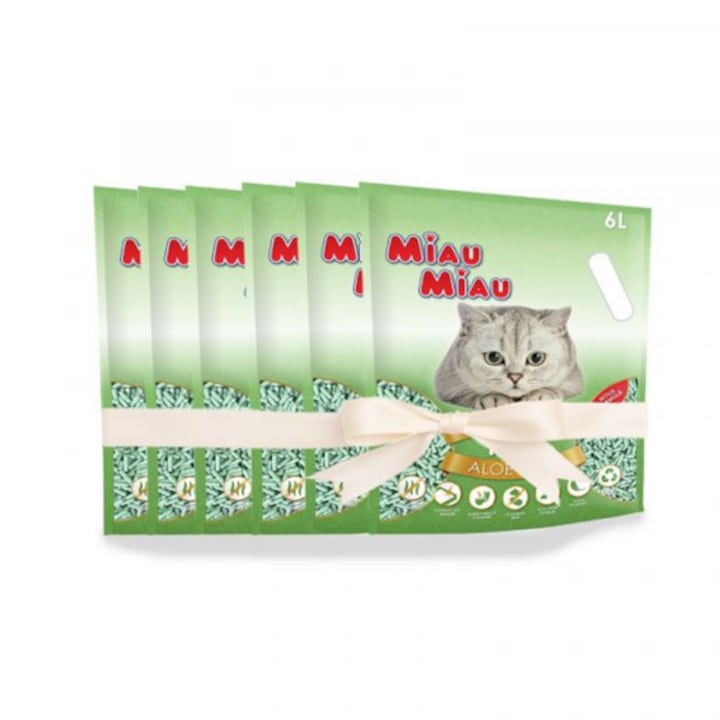 Set 6x Asternut igienic pentru pisici Miau Miau, Tofu Aloe Vera, 6L
