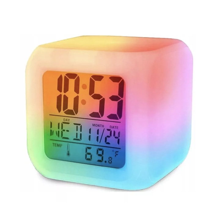 Ceasul Smart Light - Afisaj digital cu functii de afisare a orei, datei si temperaturii, alarma puternica, in culoare alba