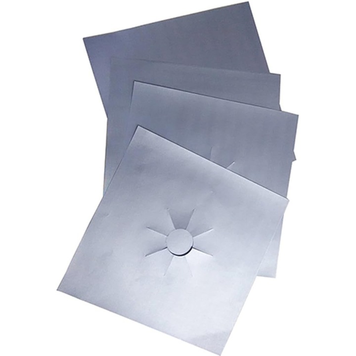 Set 4x Folii Protectie Plita sau Aragaz, din material ignifug, Reutilizabile si Universale, Premium, Gri, CBD CORAL BEST DEALS