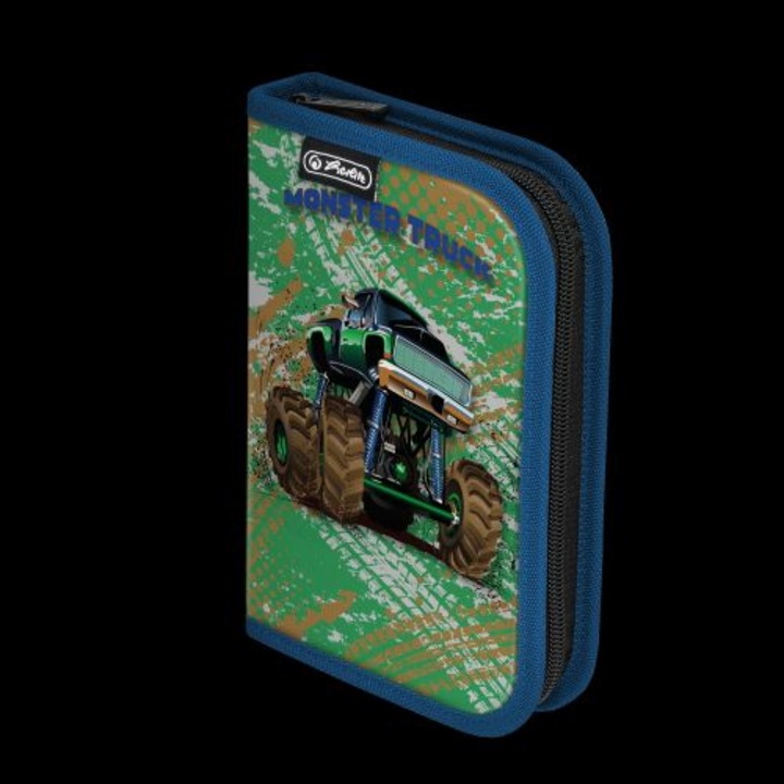 Felszereletlen toll két patenttal, méret 13,5 X 19,5 X 3 cm, Monster Truck motívummal