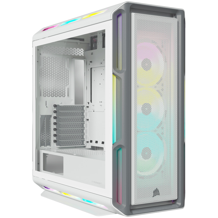 Компютърна кутия Corsair iCUE 5000T RGB Mid-Tower Smart Case, ATX, Без захранващ блок, Бял