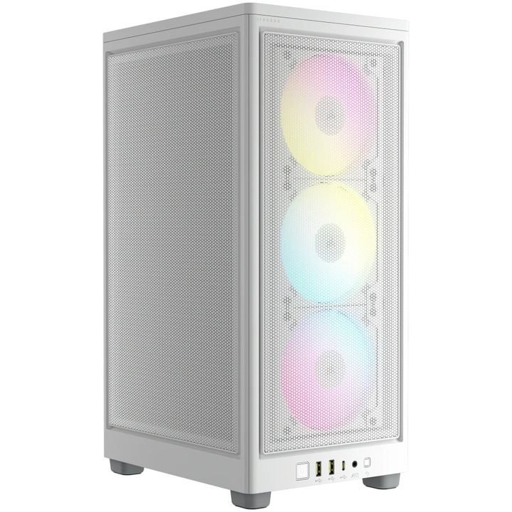 Компютърна кутия Corsair iCUE 2000D RGB AIRFLOW Mini-ITX small-form-factor, Без захранващ блок, Бял
