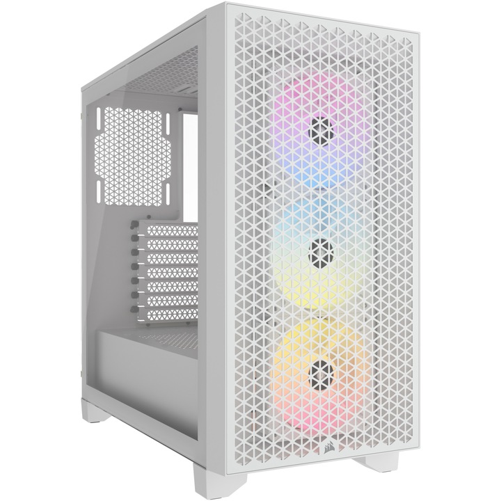 Компютърна кутия Corsair 3000D RGB Mid-Tower, ATX, Без захранващ блок, 3 вентилатора AR120 RGB, Бял