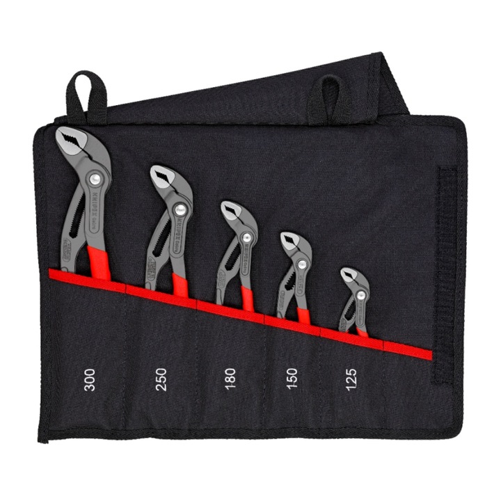 Set Knipex Cobra High-tech, 5 x cleste reglabil, pentru instalatori, dispozitiv autoblocare, manere multicomponente, 125-300 mm, 001955S5