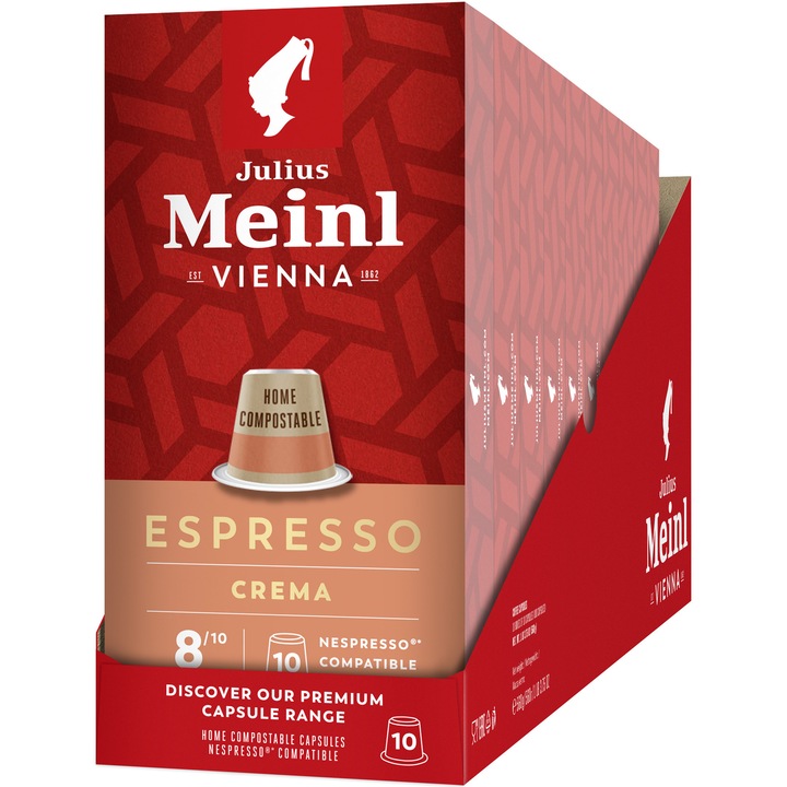Set 10 x Cafea capsule, Julius Meinl Espresso Crema, compatibile Nespresso, 100% biodegradabile, 100 buc, 560 g