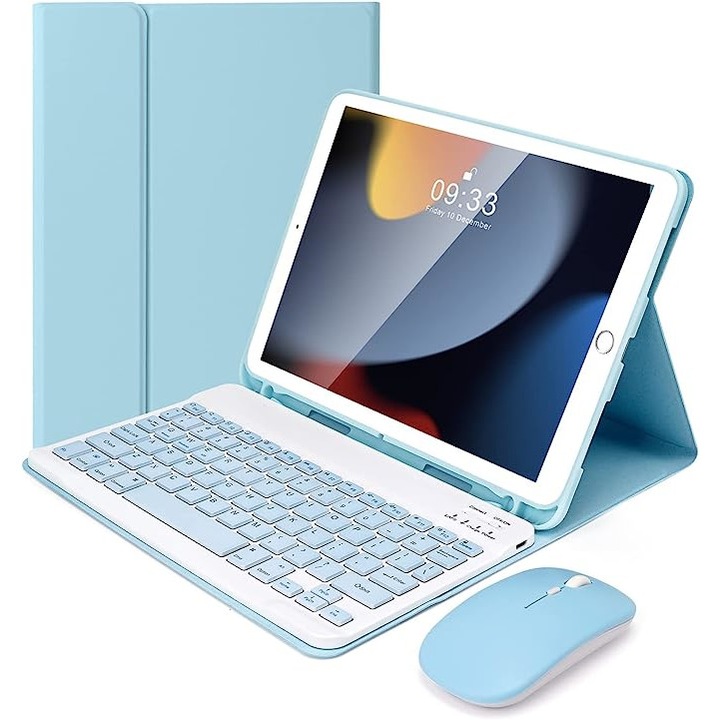 Husa cu tastatura si mouse Wireless, Bluetooth, Sigloo, compatibila cu tableta Xiaomi Mi Pad 5, Mi Pad 5 Pro, 11 Inch, Blue