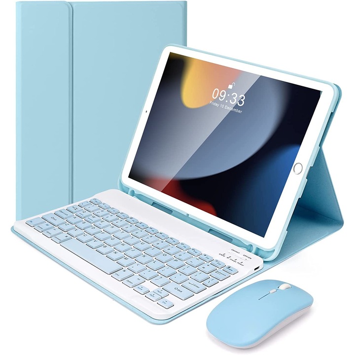 Husa cu tastatura si mouse Wireless, Bluetooth, Sigloo, compatibila cu tableta iPad Pro 11, 1st Gen 2018 / 2nd Gen 2020 / 3rd Gen 2021, 11 Inch, Bleu