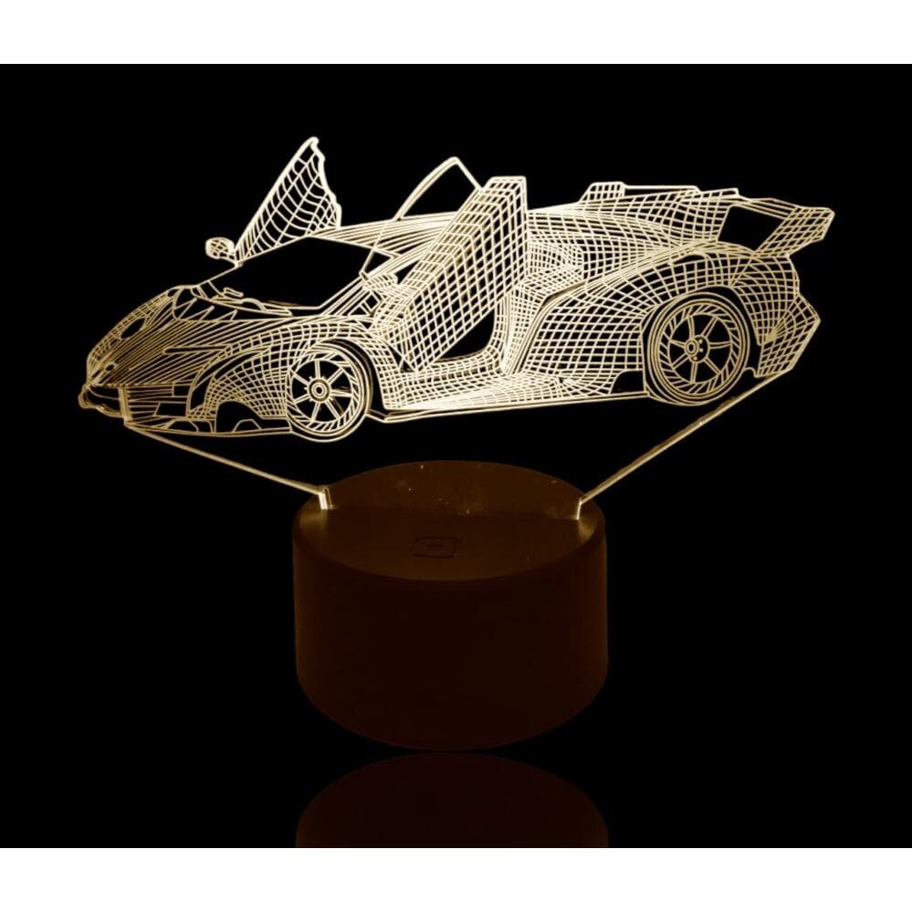 Декоративна нощна лампа, 3D, тип спортна кола, 6 светодиода, топла бяла ...