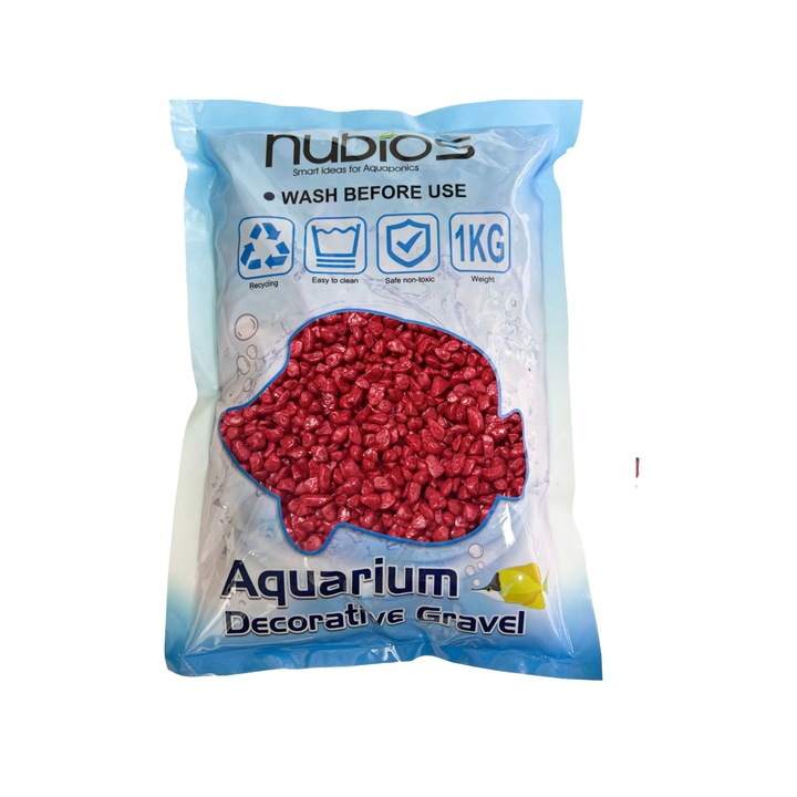 Pietris decorativ rosu pentru acvariu granulatie 6-12 mm punga 1 kg