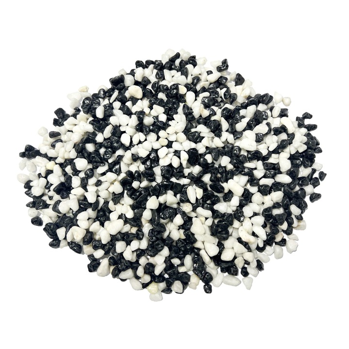 Pietris acvariu decorativ mix de alb si negru 1 Kg