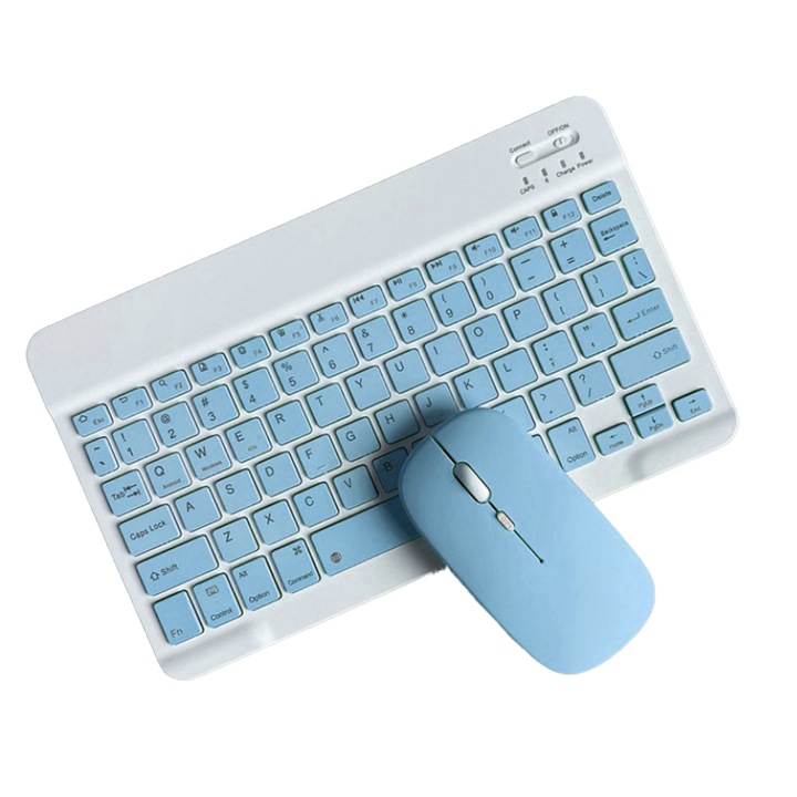 Комплект светло синя Bluetooth клавиатура и мишка
