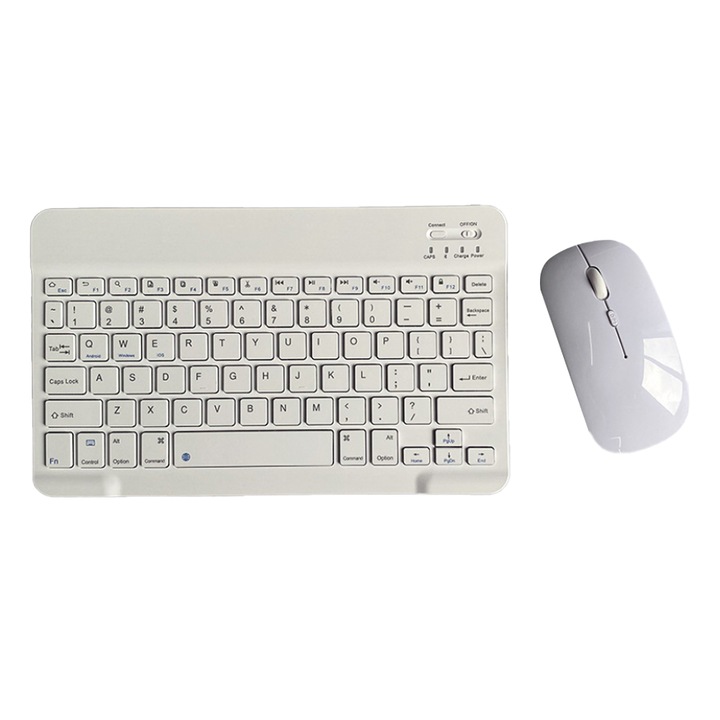 Комплект клавиатура и мишка, бял, bluetooth