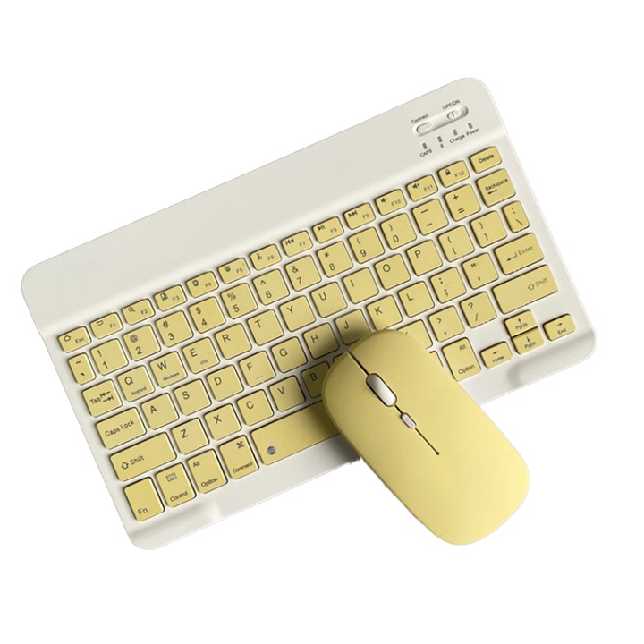 Комплект Bluetooth клавиатура и мишка, На батерии, Жълт