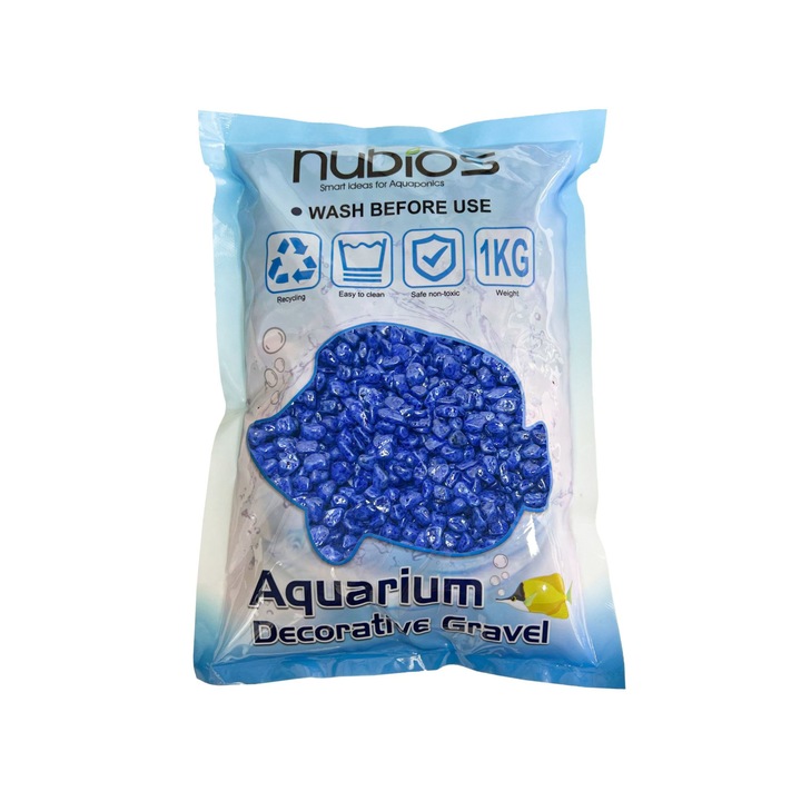 Pietris decorativ albastru inchis pentru acvariu granulatie 6-12 mm punga 1 kg