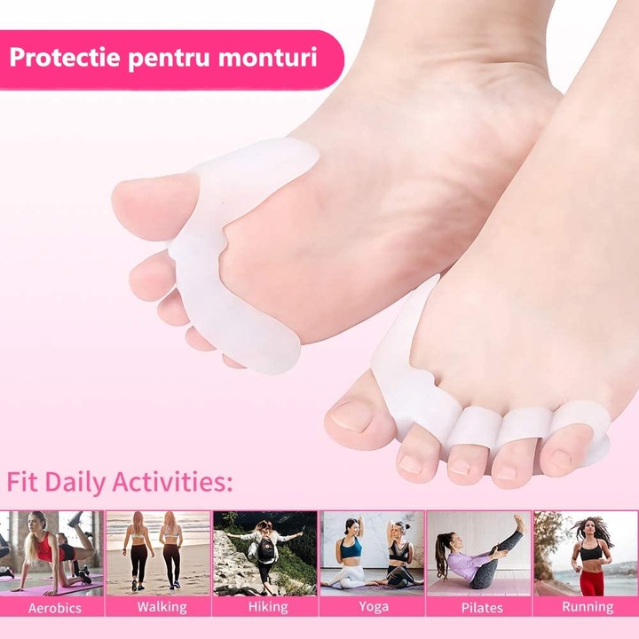 Set 2 bucăți suport corector ortopedic CoolSmile, separator 5 degete, silicon, alb