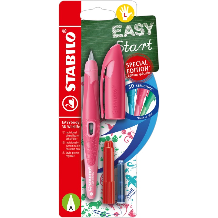 Писалка Stabilo EASYbirdy 3D Wildlife, A, Левичари, Розова, 1 резерва, Блистер