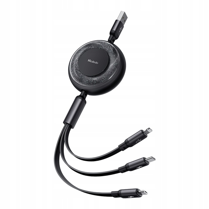 LED adat- és töltőkábel, Mcdodo, gyorstöltés 100 W USB - USB-C Lightning Micro USB, gyors töltés, Apple CarPlayhez, Android auto / Samsung / iPhone 15 / Plus / Pro / Max / Xiaomi / Oppo, 1M, Fekete