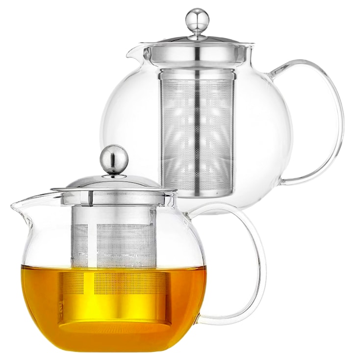 Чайник с цедка Quasar & Co., съдове за чай/кафе, 650 ml, Прозрачен, 2 броя