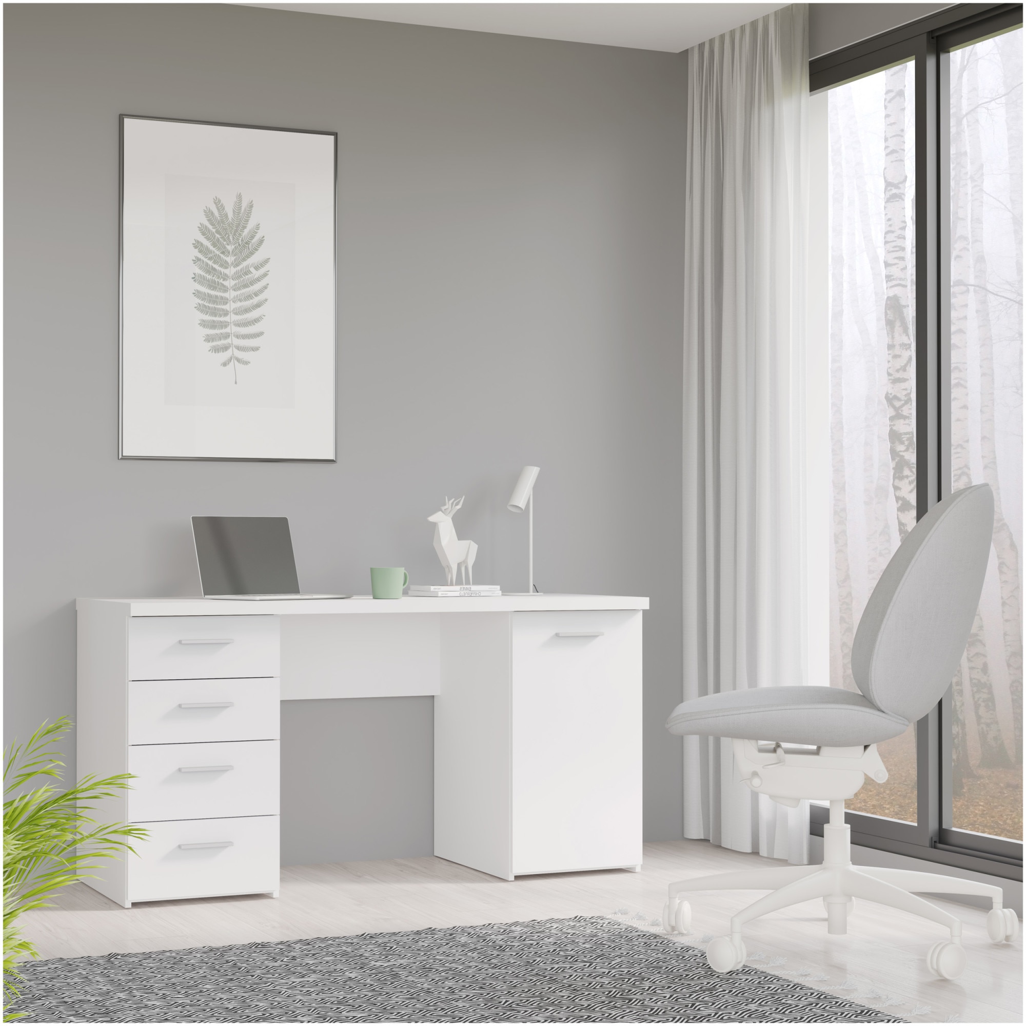 Forte ROLLER Net106 Scrivania Bianco Opaco – 110x60x76,5 Cm Con 4 Ampi Cassetti – Per Ufficio E Camera Ragazzi