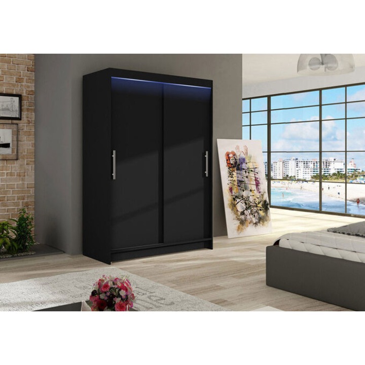 Gardróbszekrény Atlanta 117 (Fekete), LED: Igen, 120x200x58cm