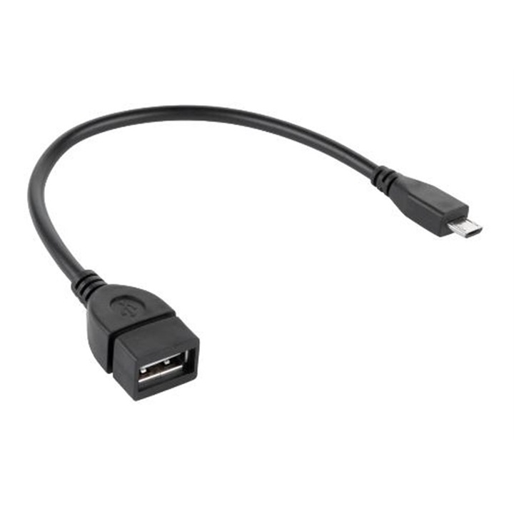 Cablu OTG, conector microUSB tata la USB 2.0 mama, lungime 15 cm, negru