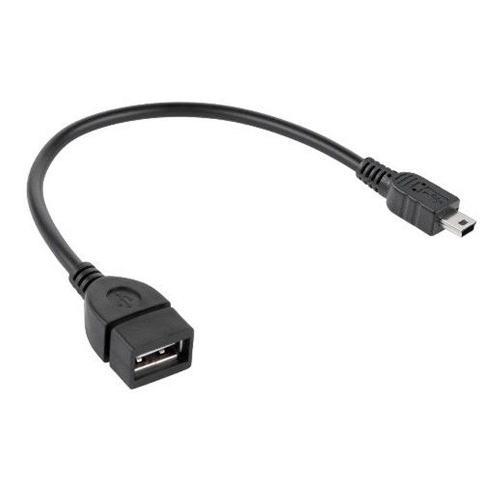 Cablu OTG, conector miniUSB tata la USB 2.0 mama, lungime 15 cm, negru