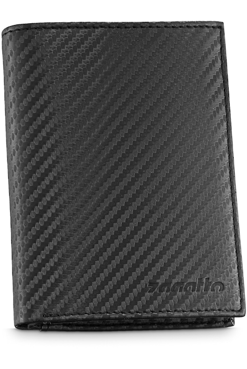 Portofel barbati piele naturala, Zagatto, Negru, Vertical, Protectie RFID, Buzunar carte de identitate, Dimensiuni 9,3x12.7x3 cm, Portofel elegant cu multiple comapartimente, ZG-N4-F17