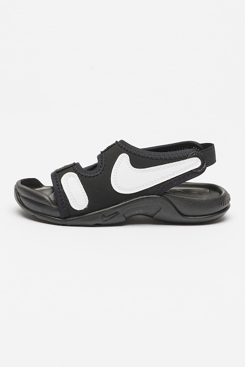 Nike, Sandale cu inchidere velcro si logo, Alb/Negru