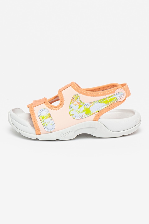Nike, Sandale cu inchidere velcro si detaliu logo Sunray, Portocaliu pal