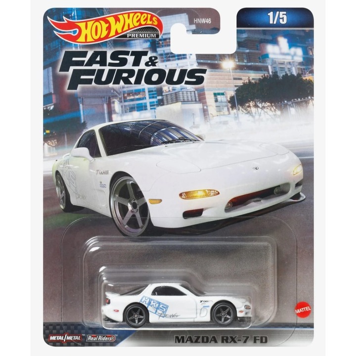 Masinuta Hot Wheels Premium, Mazda RX-7 FD Fast&Furious, Alb, 1:64