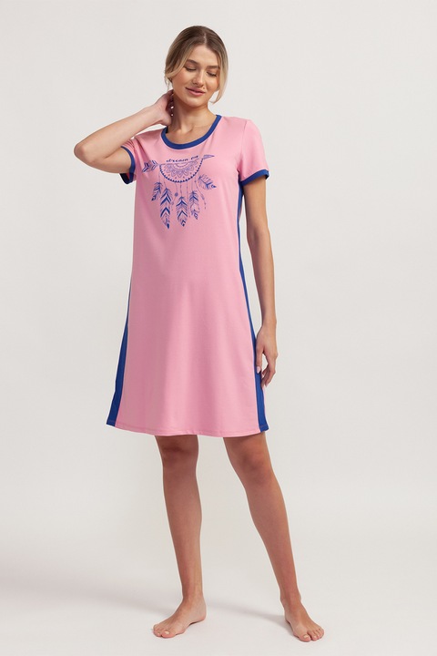 Soft & Seven BY SOFIAMAN, Camasa de noapte cu imprimeu grafic Karla, Roz deschis, Albastru, S